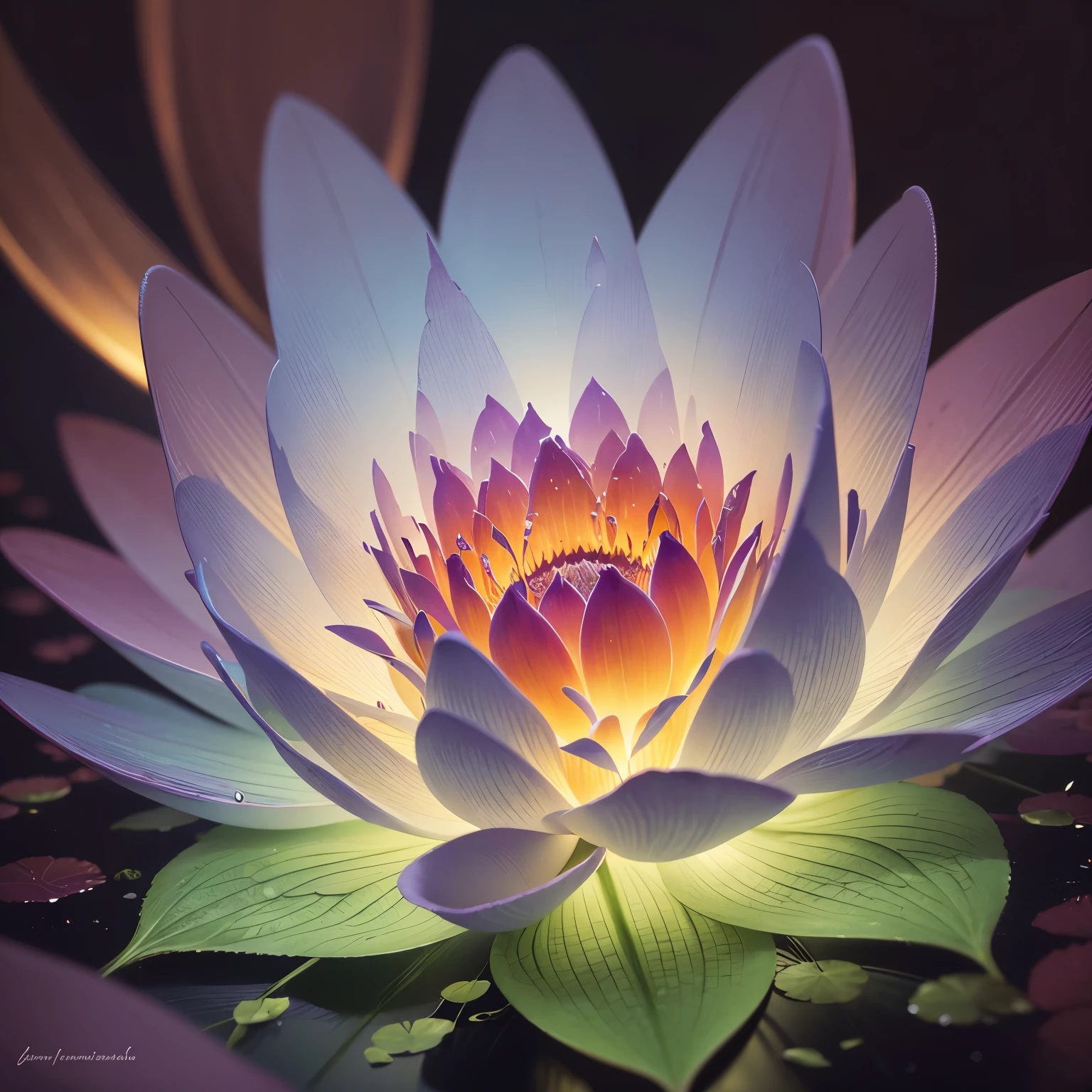 "Fleur de lotus, super transparent, holy light, beautiful spectrum light, Brillant petals, sparkling, transparent light droplets, reflected light, Brillant, light flowing in, Optique, portrait, silhouette, Sharpness, magique, complexe, hyper realistic, fantaisie, composition, light, Station artistique tendance, perle, Saint patron Nuage de vapeur d’argent, famille érodée de rayons environnants, 8K, real air 23v4 uplight" inside a cristal apple, detailled
