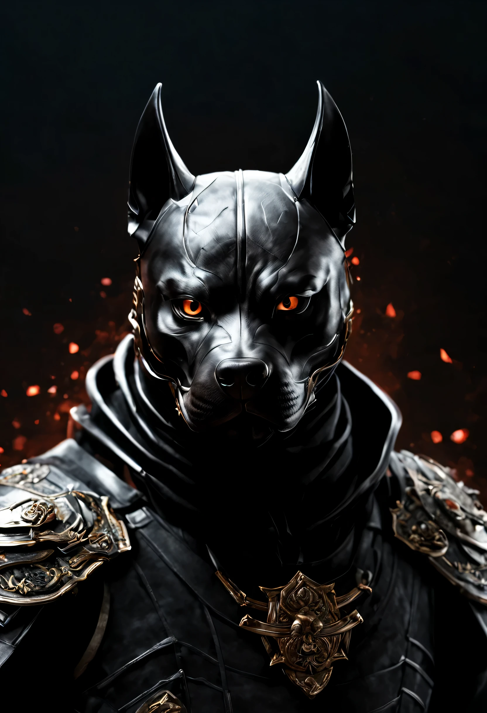 um cachorro pittbull, Sozinho, Shinobi, ninja, shino aburame, casaco preto com capuz,, boca tampada, with a Japanese ninja mask, serious expression, arte digital premiada, High definition, detalhado,4k,realista,foto realista de um cachorro shinobi