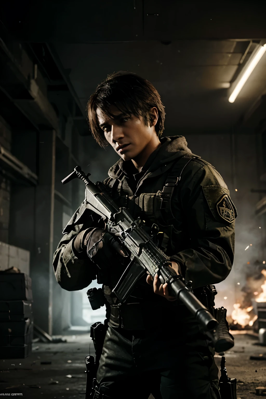 do a call of duty role-play showing weapons on the first male character