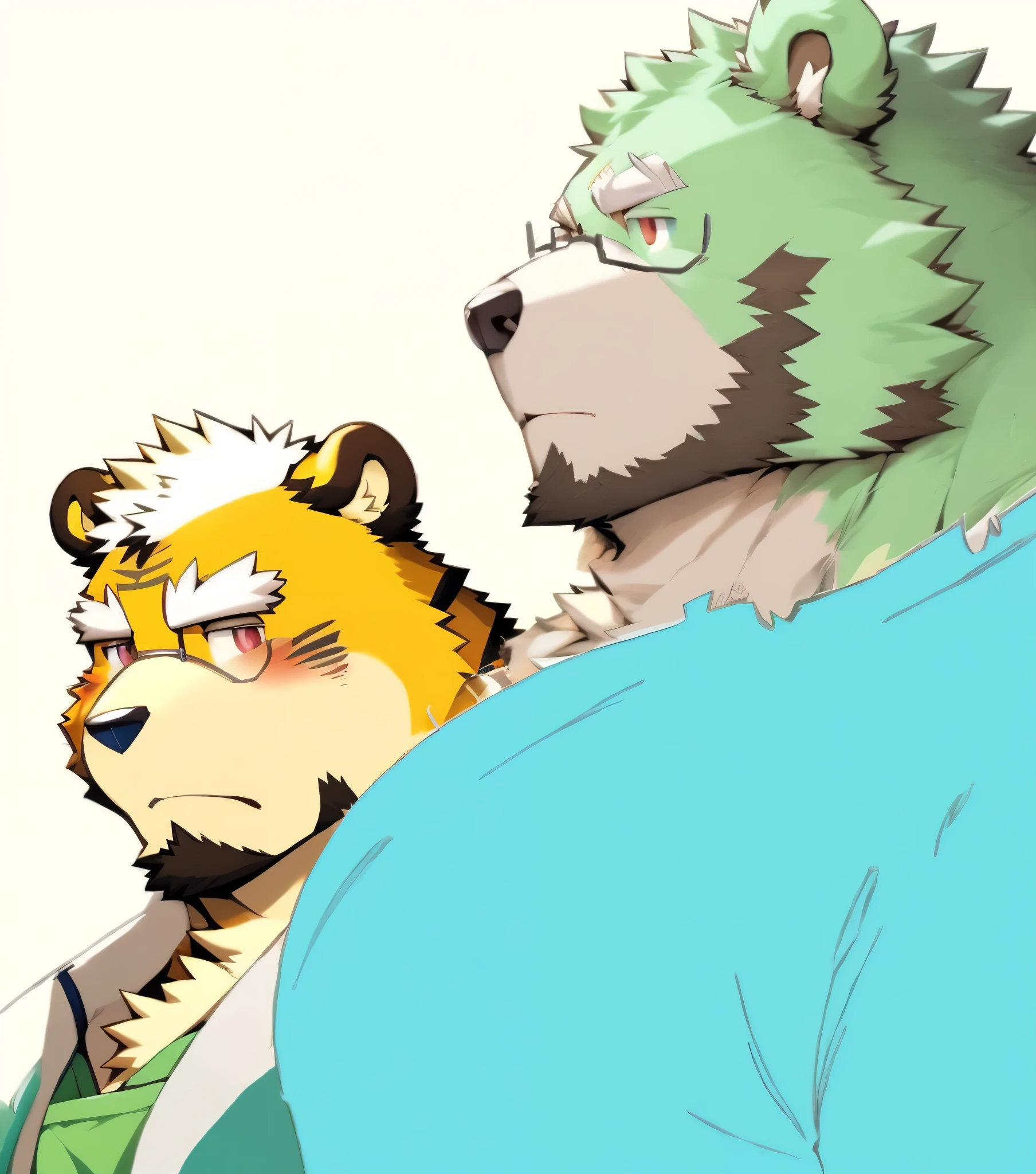 This is a fat male snow leopard with a big belly, mohawk hairstyle and a ferocious expression
