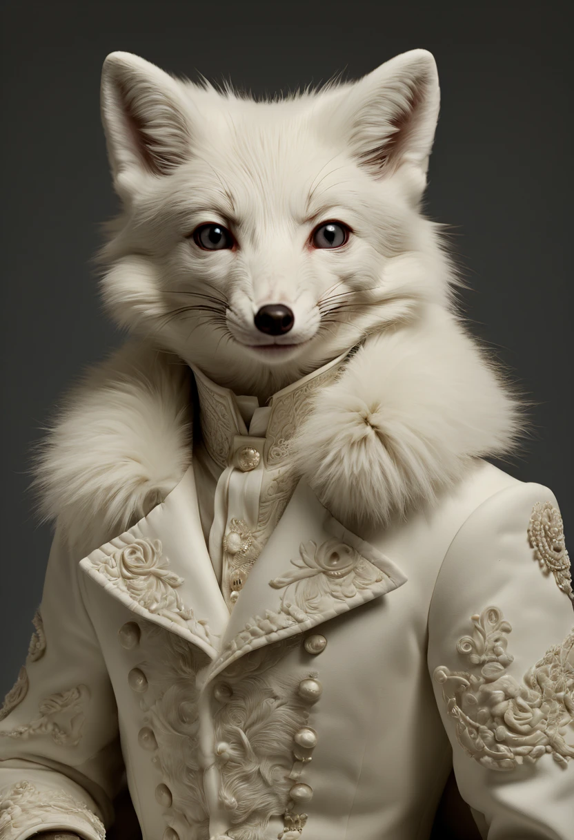 by Sacha Goldberger, white arctic fox, (best quality, masterpiece, Representative work, official art, Professional, Ultra intricate detailed, 8k:1.3)