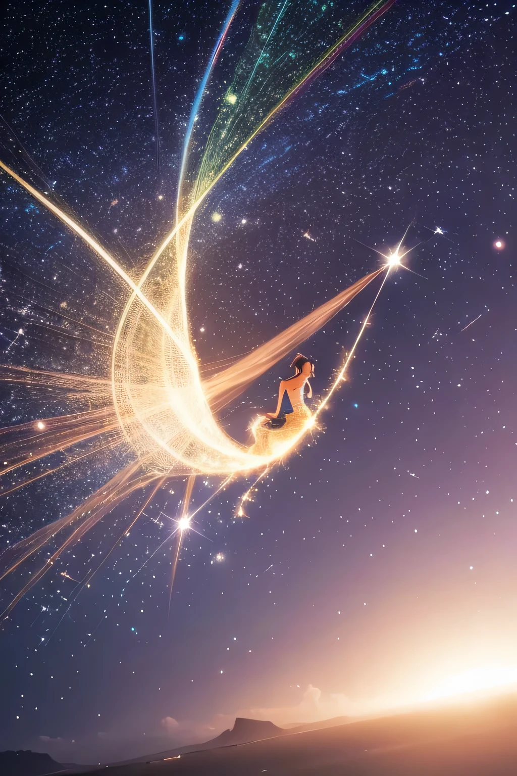 Ao encontrar estrelas-cigarras, Maria participates in a sparkling dance, where movements are illuminated by stellar sparkles.