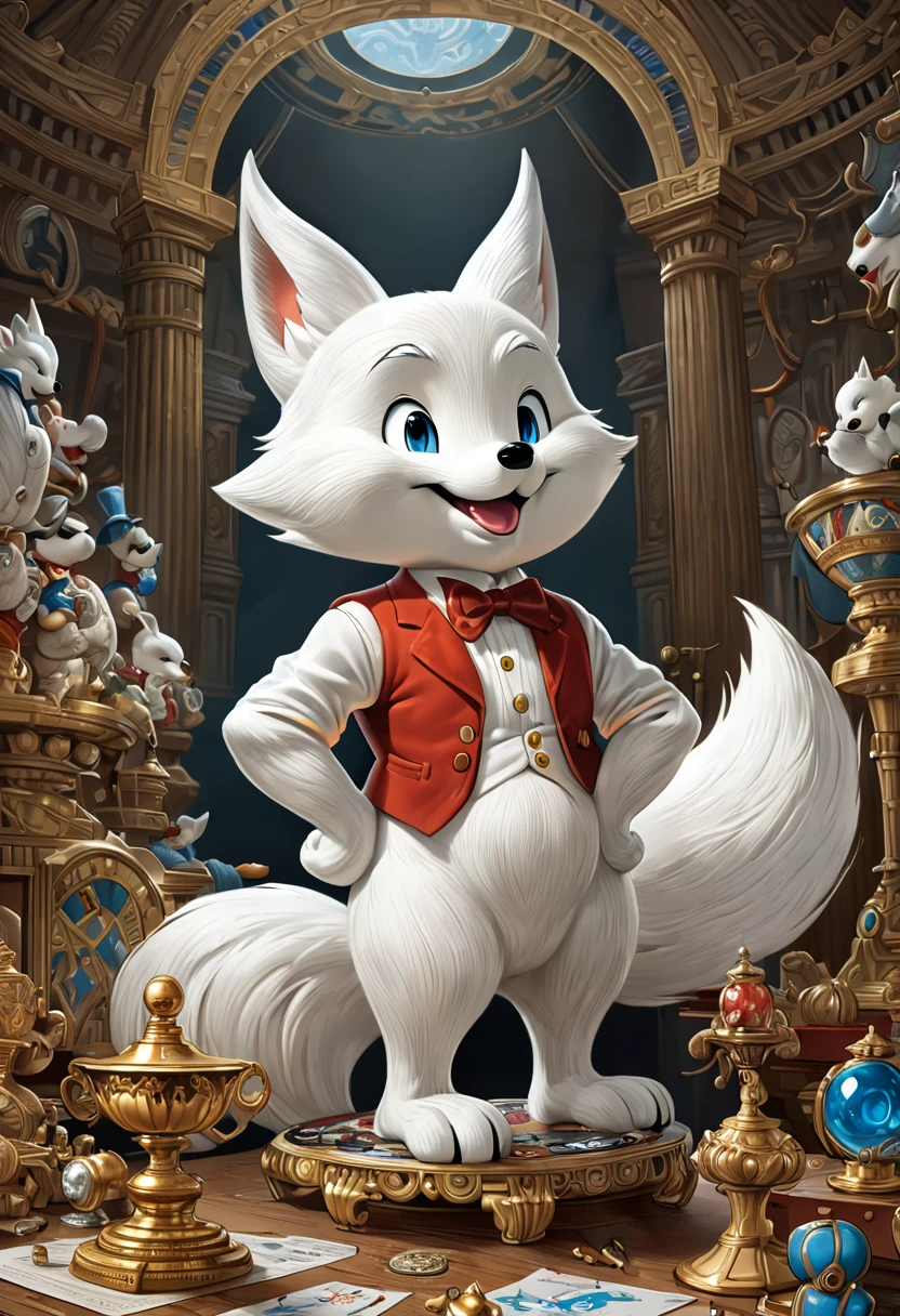 a cute colorful chibi arctic fox wearing mask, ice background, godrays, ultra high res, (photorealistic, realistic:1.2), deep shadow, raw photo, film grain, Fujifilm XT3, 8k uhd, dslr, (best quality, masterpiece, Representative work, official art, Professional, Ultra intricate detailed, 8k:1.3)