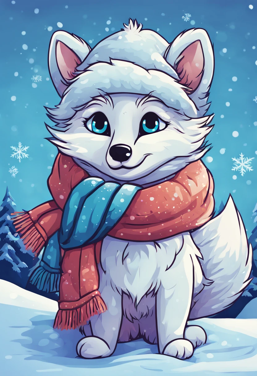 Arctic fox in a snowy tundra, pristine white fur blending with the environment, ice blue eyes, delicate paws leaving soft imprints on freshly fallen snow, Northern Lights (Aurora Borealis) gleaming in the background with hues of green and purple, isolated, serene, by Greg Rutkowski, ultra-realistic fur texture, 4k resolution, digital art, aesthetic