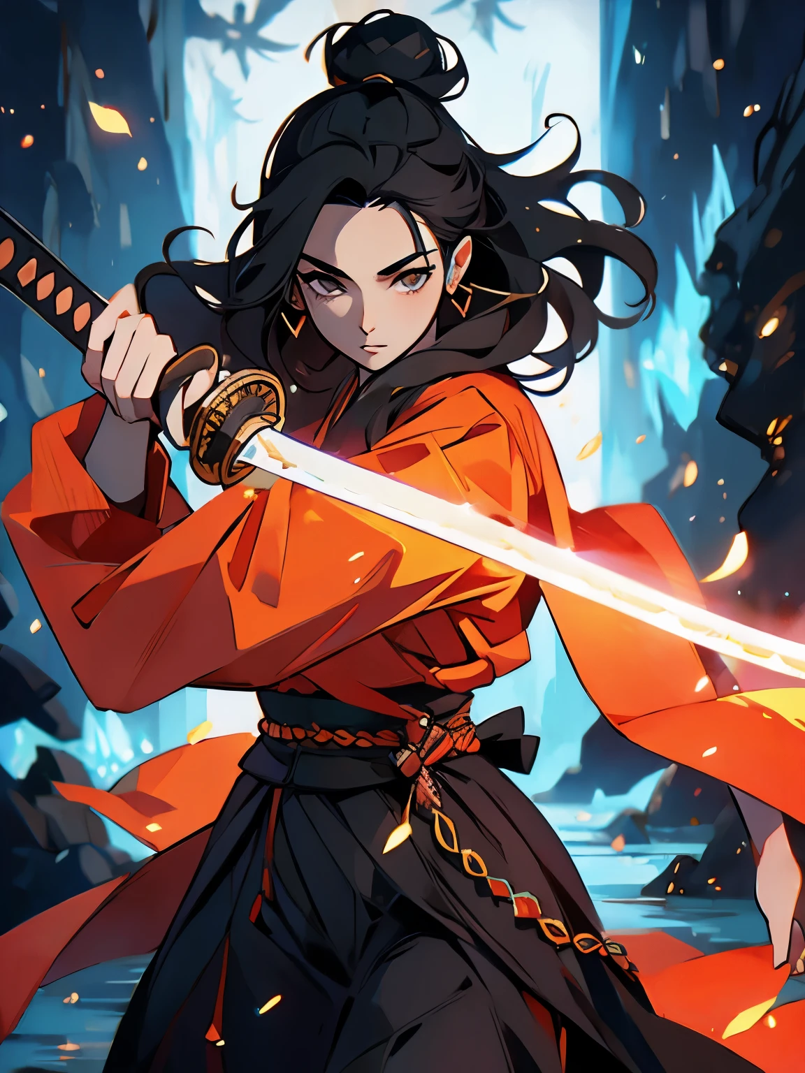 ((masterpiece)),  (high quality: 1.6), 1woman, a drawing of a woman in a revealing kimono outfit holding a sword, she has long black hair, she is holding a katana sword, female samurai, inspired by Tōshūsai Sharaku, katana zero video game character, inspired by Nishikawa Sukenobu, inspired by Maki Haku, fox nobushi holding a naginata, black - haired mage