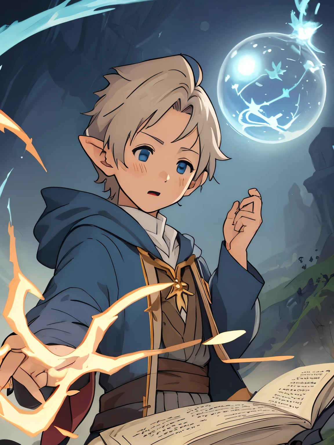 boy, Wizard,  a magic book floats above your hand