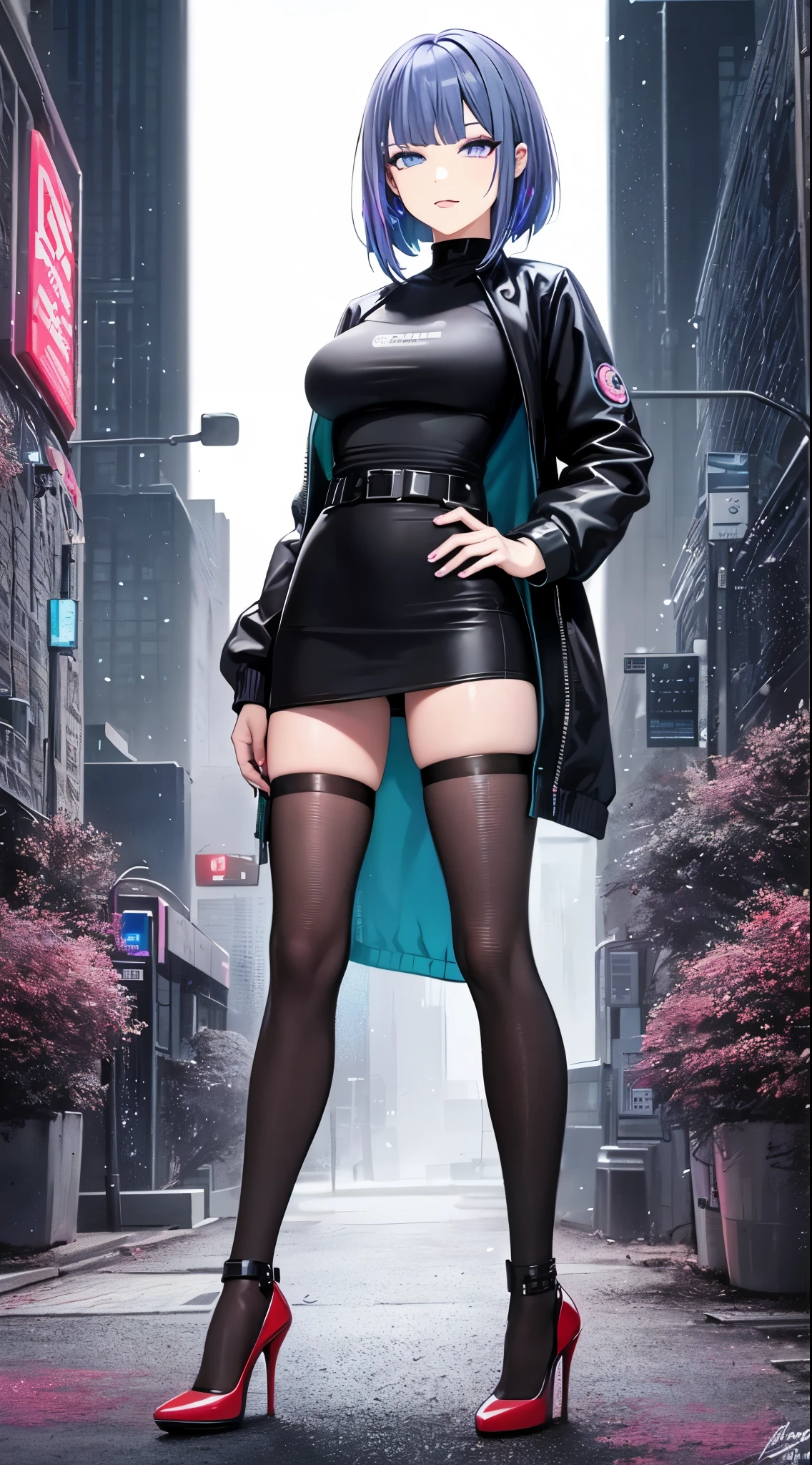 Ridiculous resolution, Ultra-detailed, Best Quality, Illustration, 8K, 超A high resolution, Deep gray ash hair、Pixie Short、Forehead、eye glass、Short、Tiny、Pin Heel Midnight、 slender, cum in ,straight haired、Short hair, Glasses , turtleneck dress、skiny、Pin Heel Sandals、beauty legs、
Have a handheld game console,NOWAI、Times square、natta、neons、Glamorous city、🌇、crowd、Full body painting、Background bokeh