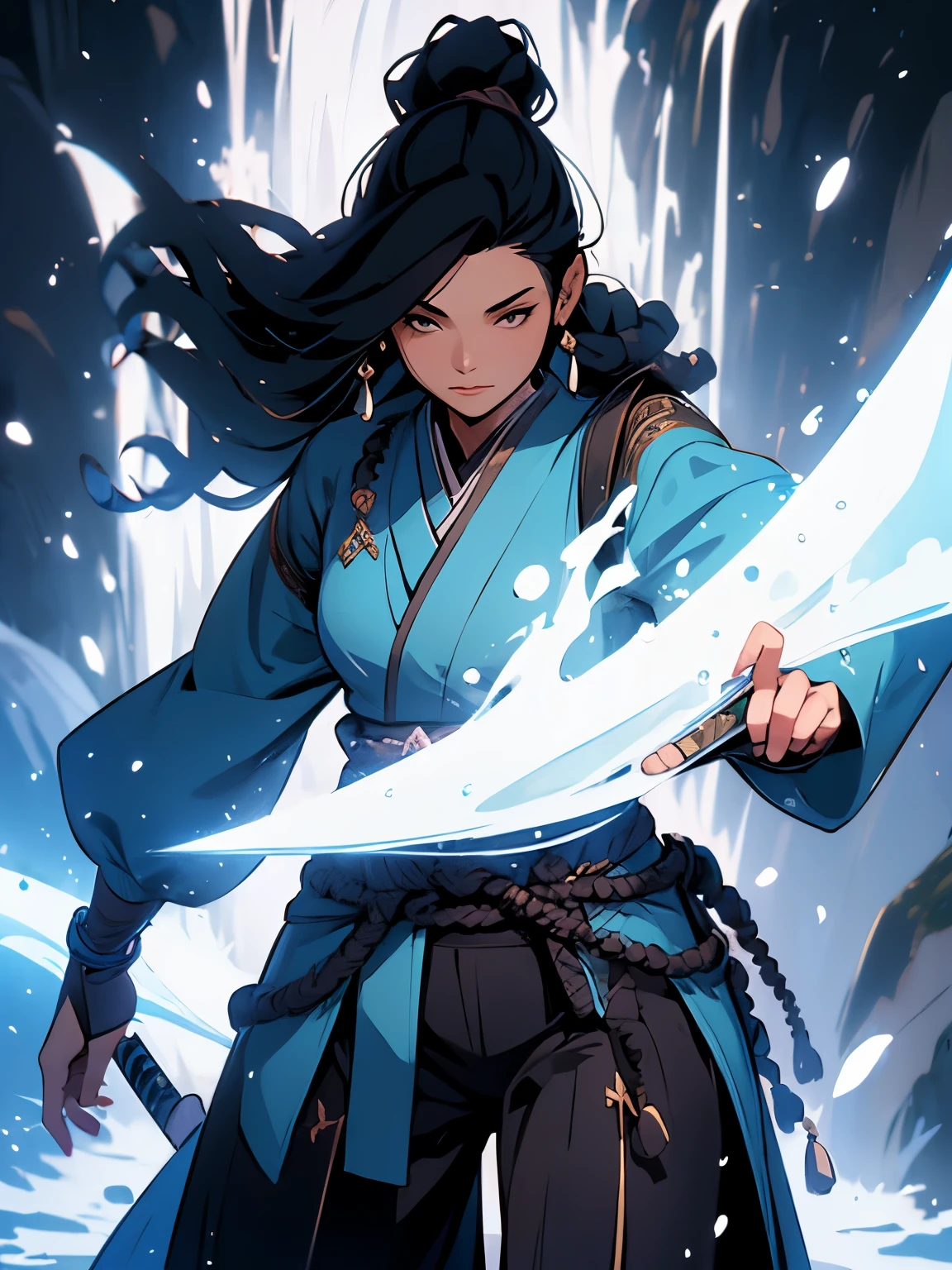 ((masterpiece)),  (high quality: 1.6), 1woman, a drawing of a woman in a revealing kimono outfit holding a sword, she has long black hair, she is holding a katana sword, female samurai, inspired by Tōshūsai Sharaku, katana zero video game character, inspired by Nishikawa Sukenobu, inspired by Maki Haku, fox nobushi holding a naginata, black - haired mage