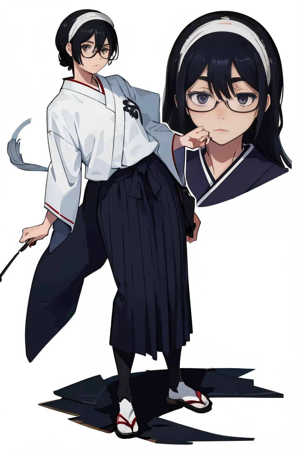 original character, masterpiece, be familiar with, soft writing, expensive, black hair girl, japanese uniform, Glasses, shy, standing up straight, facing forward, white background