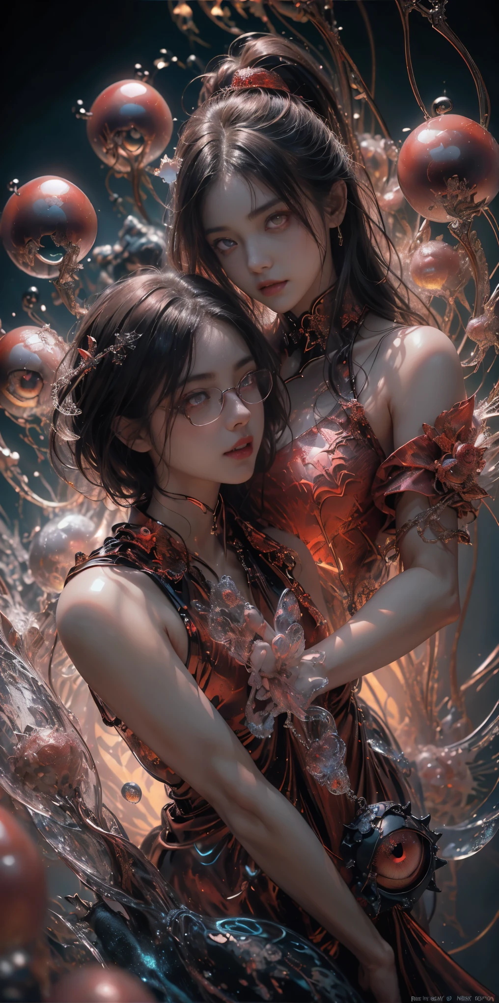 (The best illustrations)、realisitic、ultra-detailliert、The best lighting、Best Shadows、alluring succubus, ethereal beauty, perched on a cloud, (fantasy illustration:1.3), enchanting gaze, captivating pose, delicate wings, otherworldly charm, mystical sky, (Luis Royo:1.2), (Yoshitaka Amano:1.1), Dungeon and Dragon、caves、Dungeon、 A Necromancer、natta、Dark style、Succubus、Devil's Daughter、Bat Wings，(((Demon Hornlack-rimmed round glasses))))、(red eyes glowing:1.6)、​beautiful countenance、Tindall Effect、(High Detail Skins:1.2) absurderes、Ponytail distortion、jewely、Beautiful expression、Toned waist、Wide buttocks、Tindall Effectmasuter piece、top-quality、Highest Standards、Top image quality、masutepiece、intricate detailes、High resolution、Depth Field、natural soft light、profetional lighting、Great smile、(High Detail Skin: 1.2)、photorealistic anime girl render、Strong highlights of the eyes、Perfect Anatomy、crotch open、Shy、Spreading your legs、Panties are visible、Skirt flipping、Body shiny with oilerectile nipple))、8K resolution、intricate clothing、Intricate details