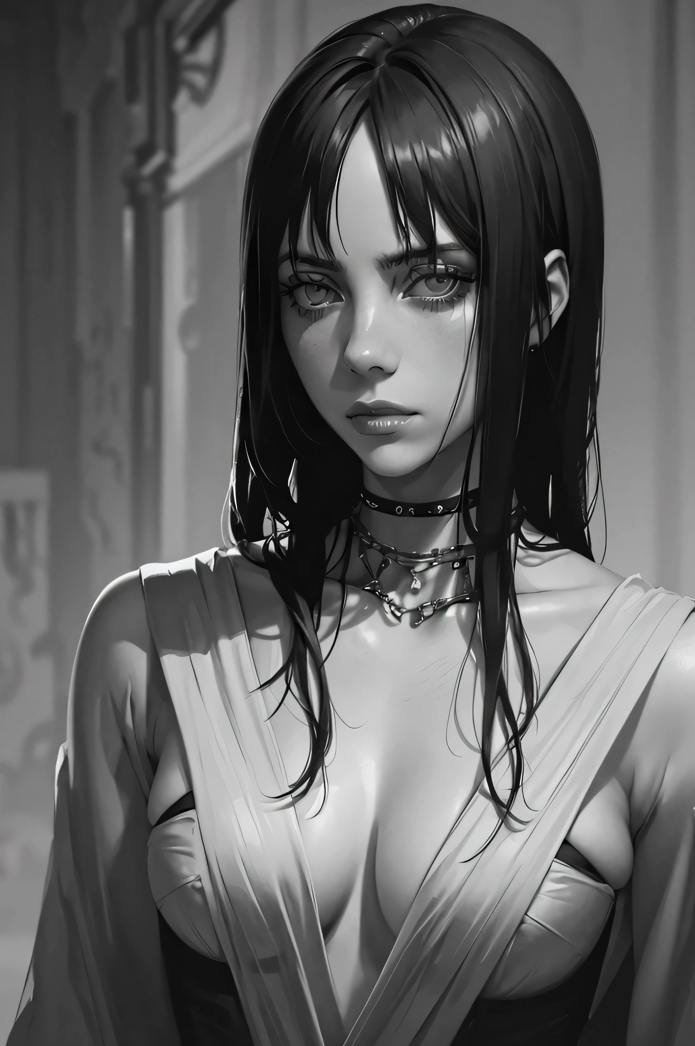macabre, pale, perfect, beautiful, the derelict summoner, sith eyes, Occult utopia, flawless, 20-year-old Sophie Burrell, Neo noir, subtle motif, raw, (best quality:1.2), ultra-detailed, (realistic:1.37), portraits, cinematic lighting, chiaroscuro, shibori lighting, by Amy Sol and Jim Henson, Billie eilish