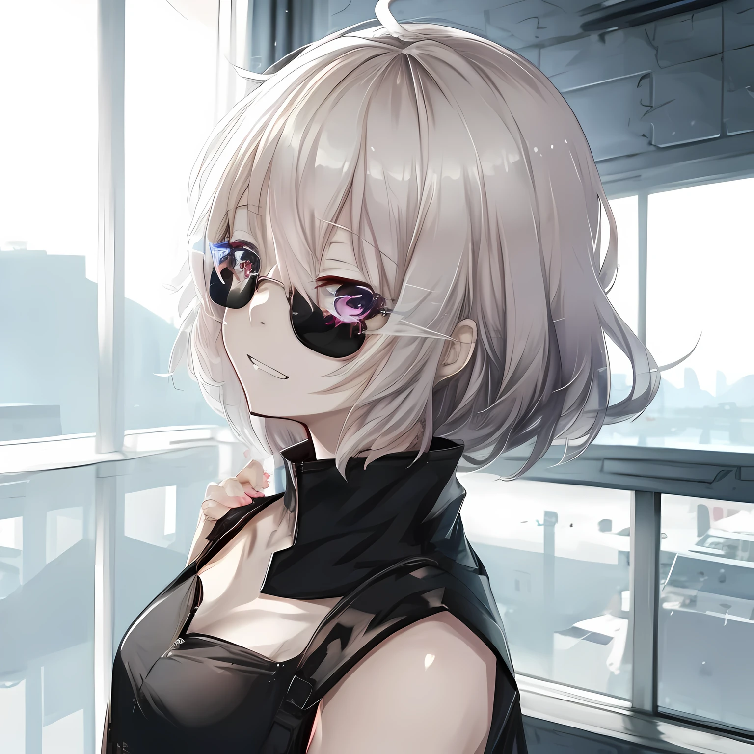 anime girl with sunglasses and a black blouse in front of a window, badass anime 8 k, melhor papel de parede de anime 4k konachan, trends on artstation pixiv, obras de arte no estilo de guweiz, guweiz no pixiv artstation, das meninas da linha de frente, Guweiz no ArtStation pixiv, de Arknights, 2b