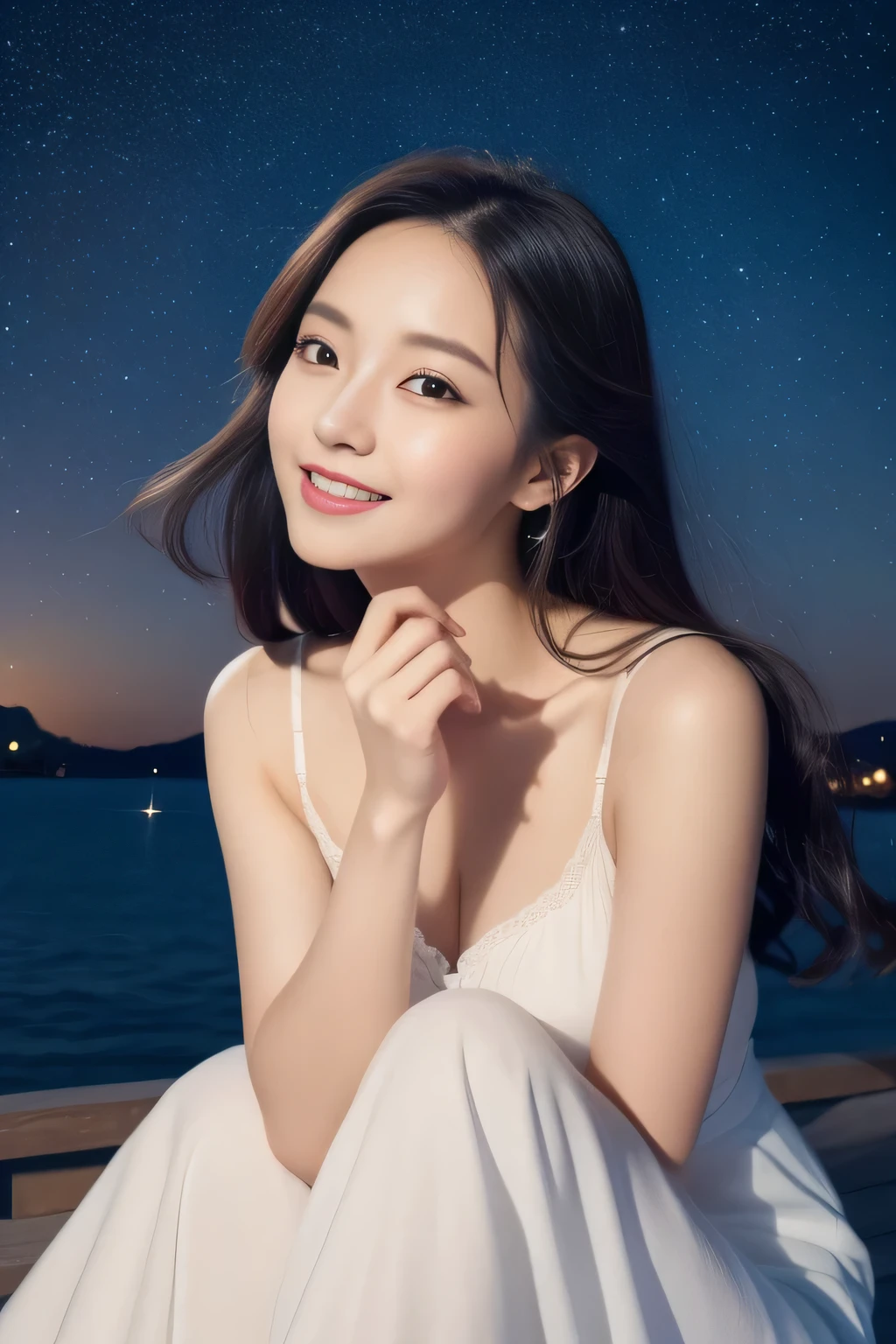 (great masterpiece、highest quality、High level image quality)、(perfectly beautiful Japanese、Idol、good atmosphere)、1 girl、(Perfect beauty without any complaints)、(joy of loving),(perfect anatomy),(To live)、(Beautiful Big Dipper、Polaris,near the sky、performer、spiritual)、works of art、