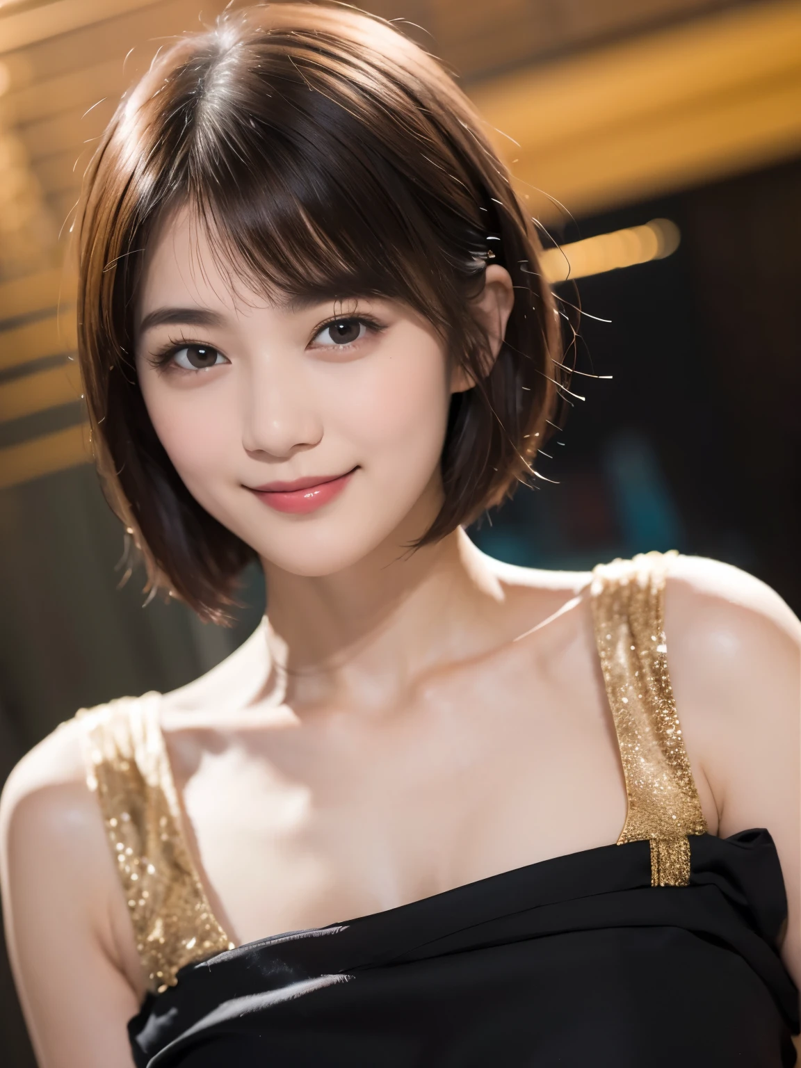(High resolution:1.3), (16k, Photorealistic, Raw photo, Best image quality: 1.4), Japanese, (One Girl),  (Black-haired、short hair:1.3), Beautiful Hairstyles, (Realistic Skin), Beautiful skins, attractive, 超A high resolution, Surreal, High detail, Golden Ratio, Highly detailed cute girl,(20-year-old),  (Fitting booth、Apparel Shop、mirror、curtain、night、ceiling light), seminude