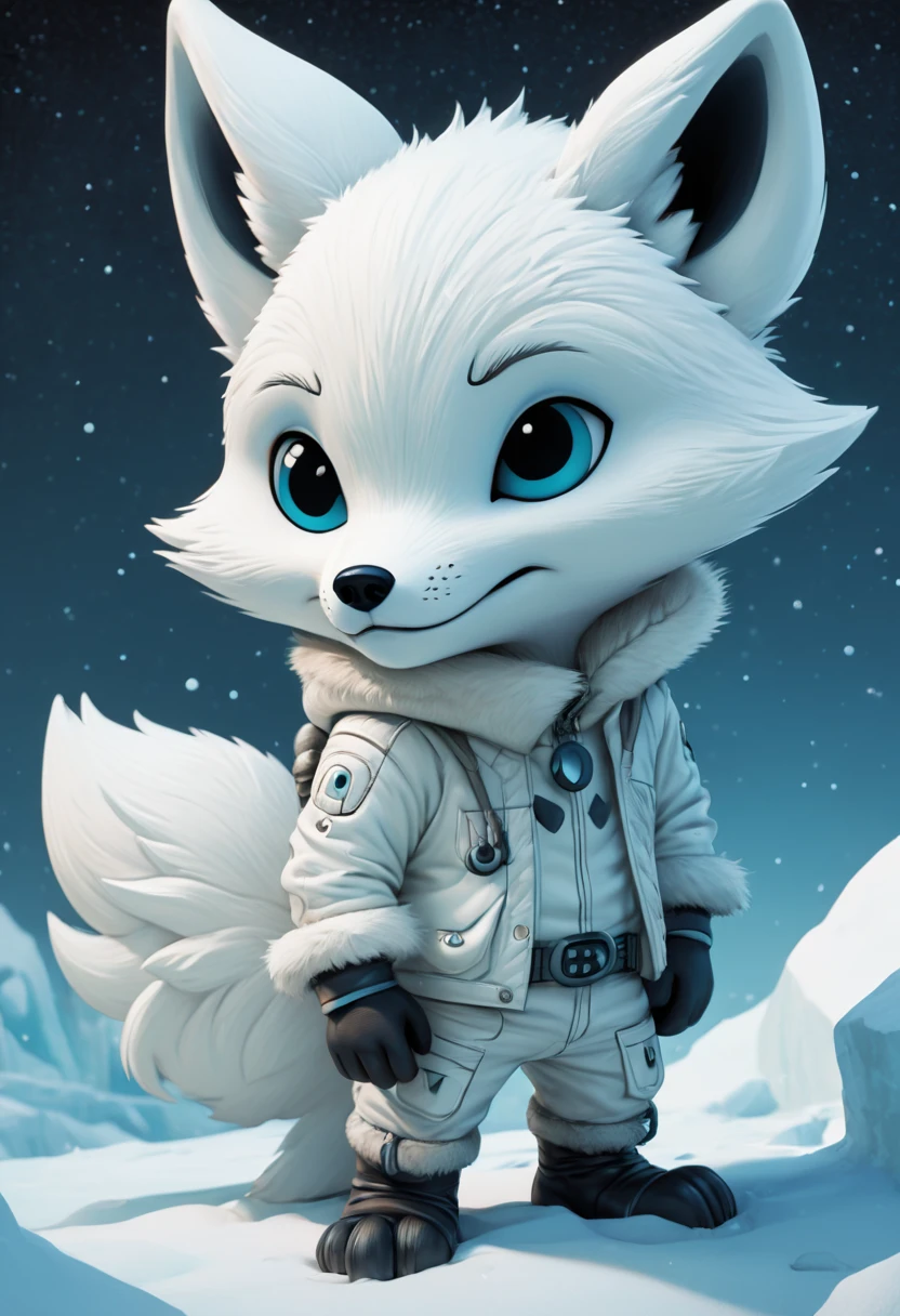 white fox by Skottie Young, arctic, best quality, masterpiece, Representative work, official art, Professional, Ultra intricate detailed, 8k