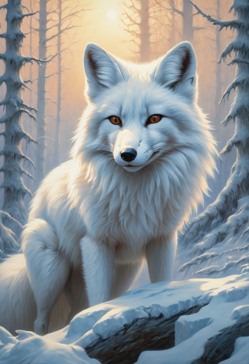 white fox by Jeff Easley, arctic, best quality, masterpiece, Representative work, official art, Professional, Ultra intricate detailed, 8k