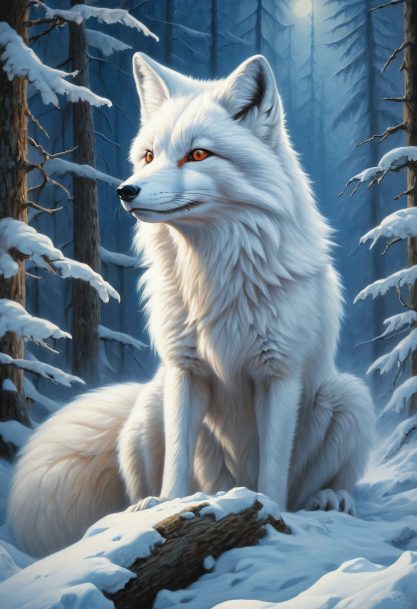 white fox by Jeff Easley, arctic, best quality, masterpiece, Representative work, official art, Professional, Ultra intricate detailed, 8k