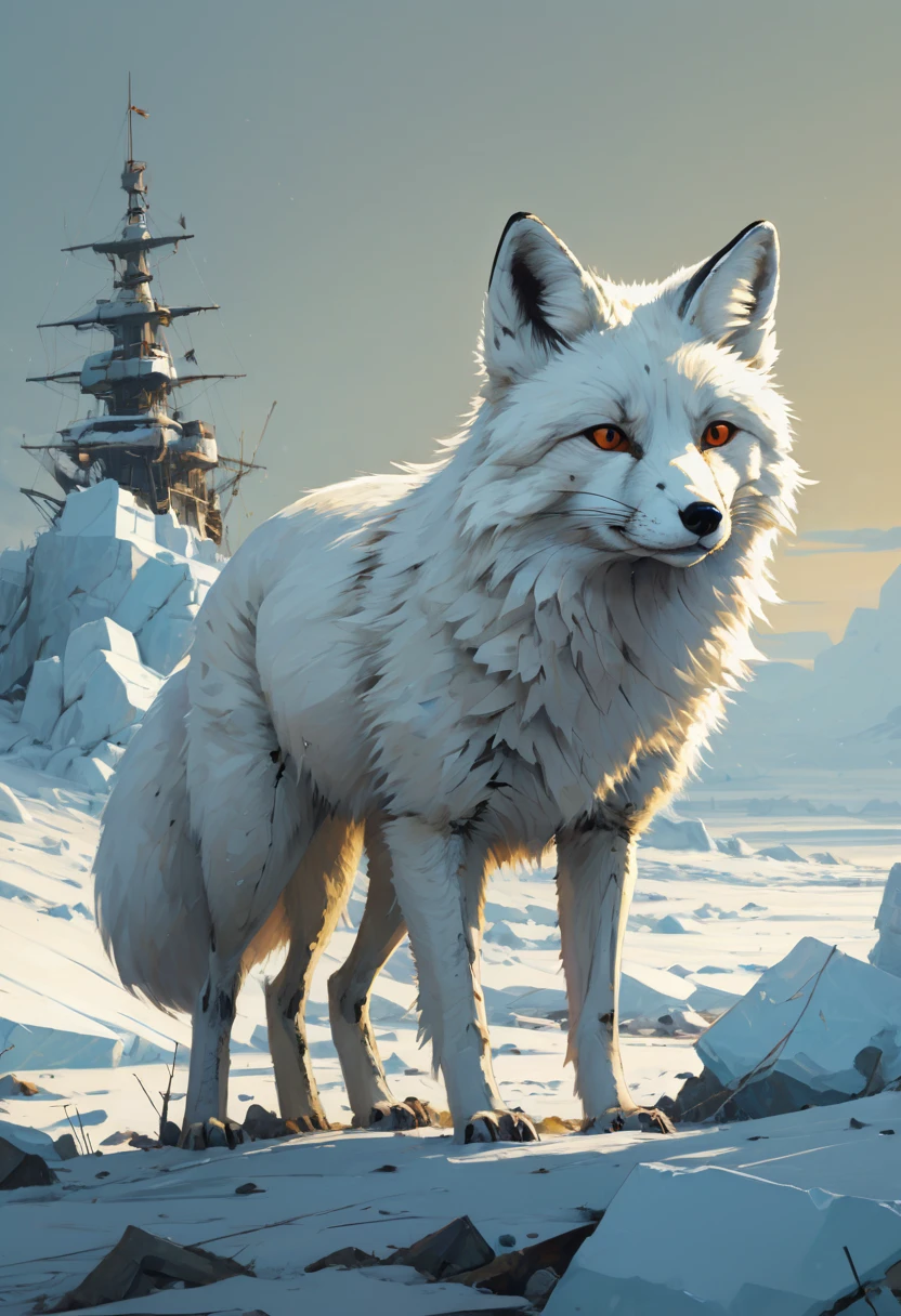 white fox by Ian McQue, arctic, best quality, masterpiece, Representative work, official art, Professional, Ultra intricate detailed, 8k