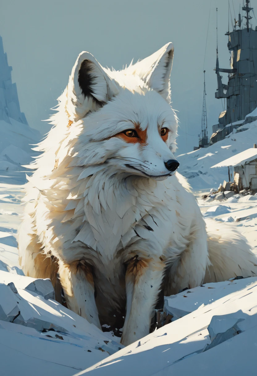 white fox by Ian McQue, arctic, best quality, masterpiece, Representative work, official art, Professional, Ultra intricate detailed, 8k