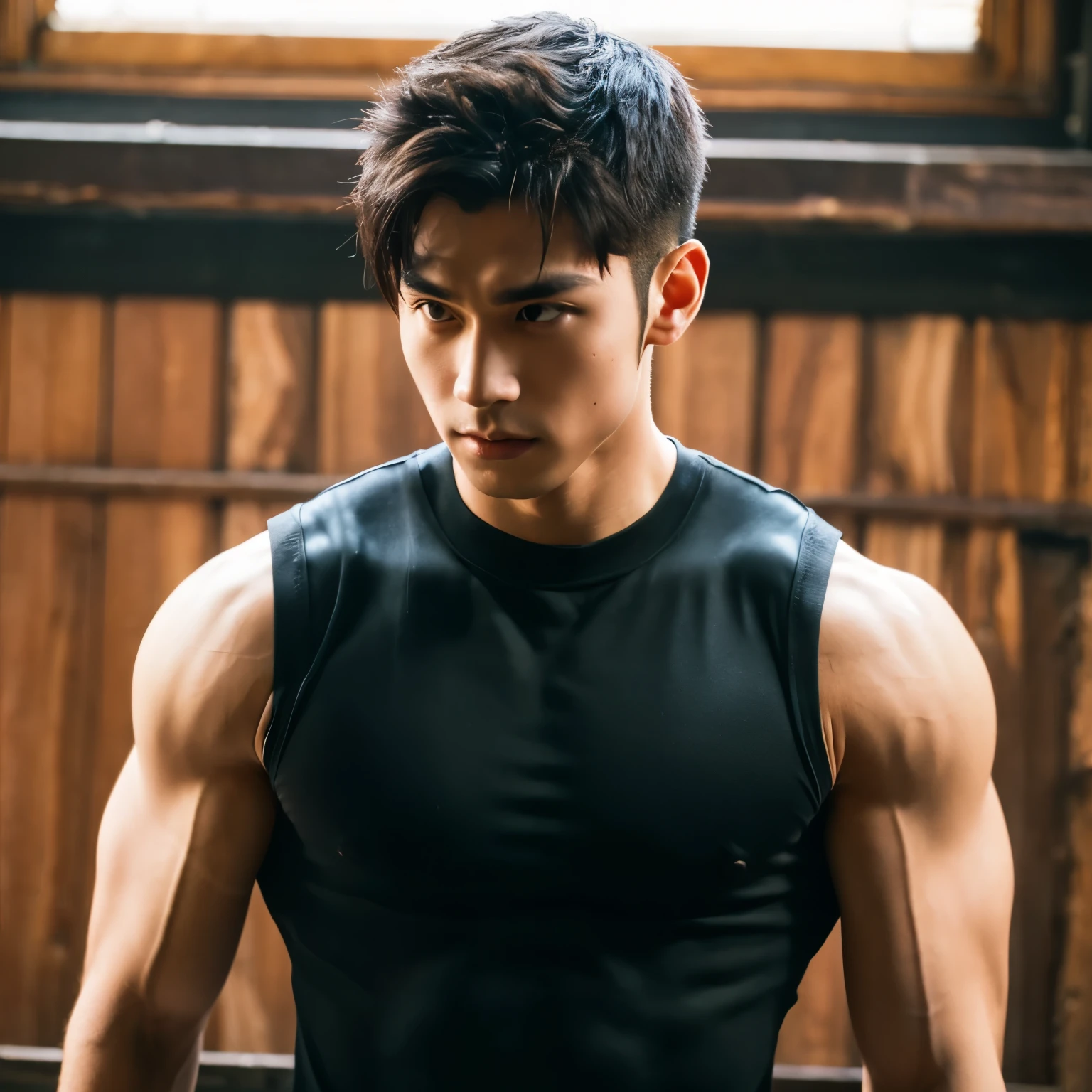 Muscular man wearing sleeveless shirt