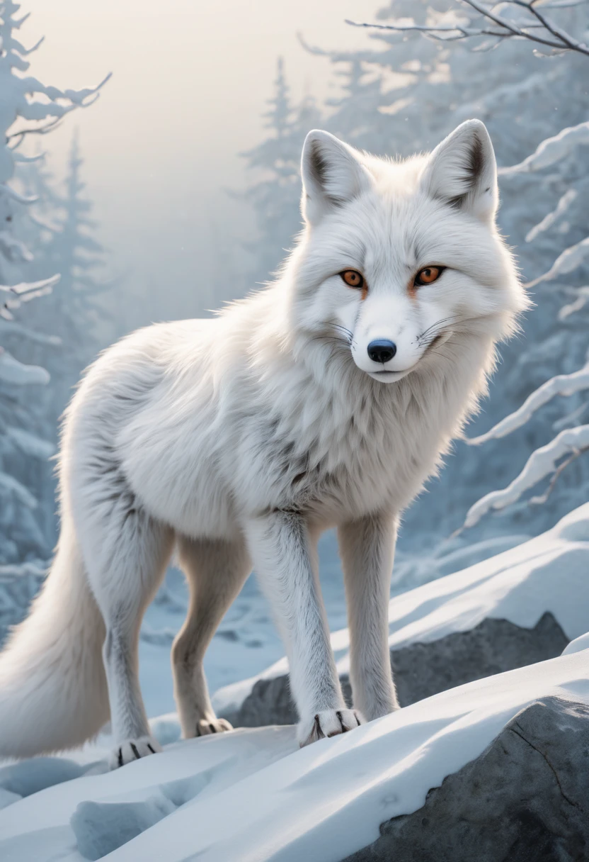 white fox, arctic, best quality, masterpiece, Representative work, official art, Professional, Ultra intricate detailed, 8k, by Jongje Park, Hyunseok Yun, SIU, Jeho Son, Kwangsu Lee