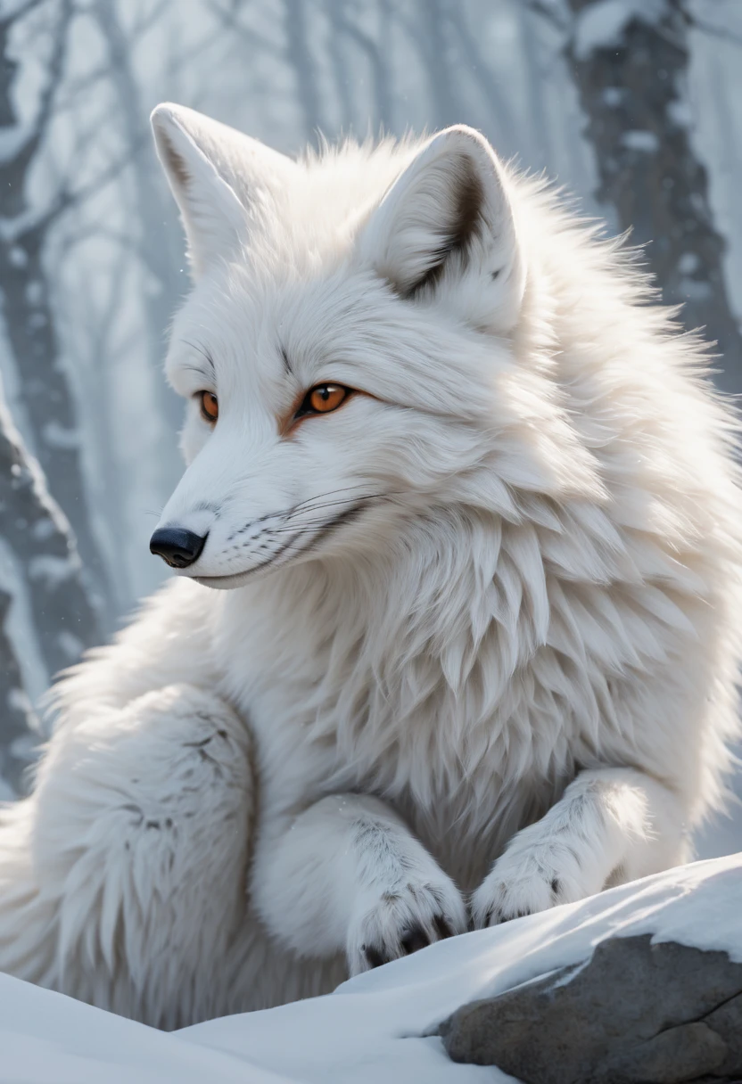white fox by James Gilleard, arctic, best quality, masterpiece, Representative work, official art, Professional, Ultra intricate detailed, 8k