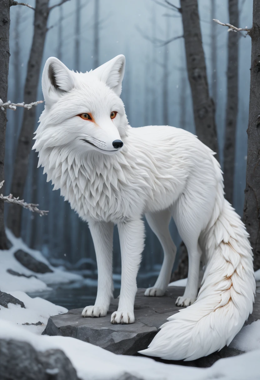 white fox by James Gilleard, arctic, best quality, masterpiece, Representative work, official art, Professional, Ultra intricate detailed, 8k