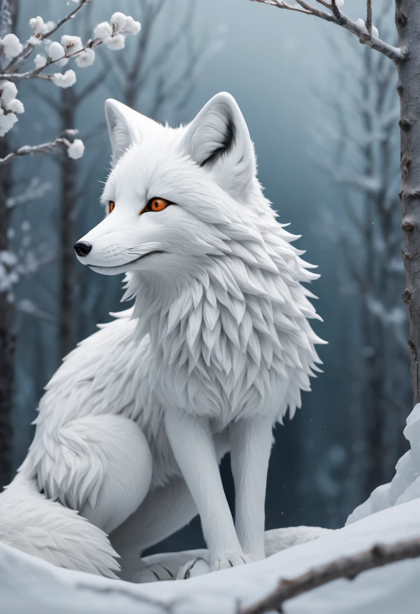 white fox by yukisakura, arctic, best quality, masterpiece, Representative work, official art, Professional, Ultra intricate detailed, 8k