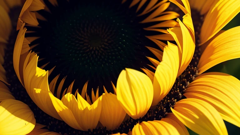 Crée une image d'un tournesol, with bright yellow petals and a black center.