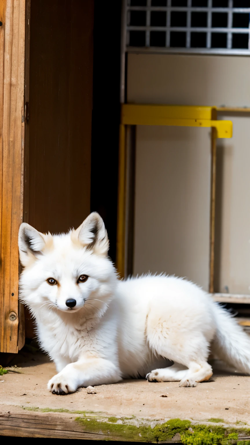 Arctic fox in the zoo's breeding room