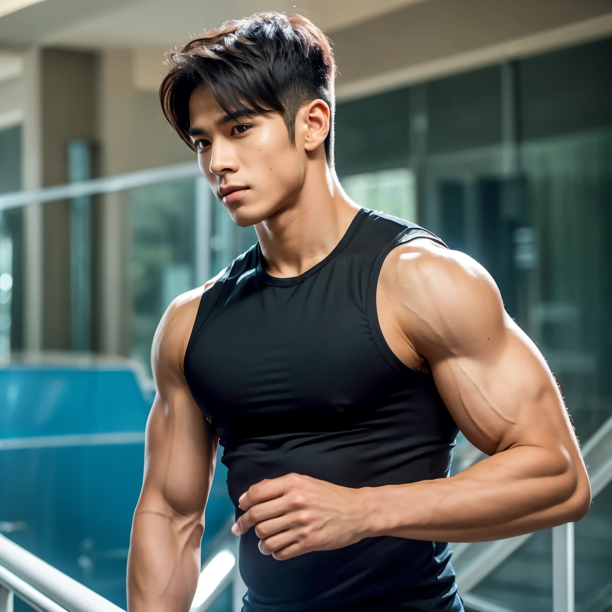 Muscular handsome man wearing sleeveless shirt