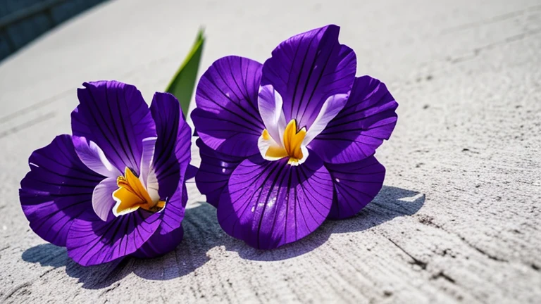 Create an image of an iris, with purple petals and white streaks.