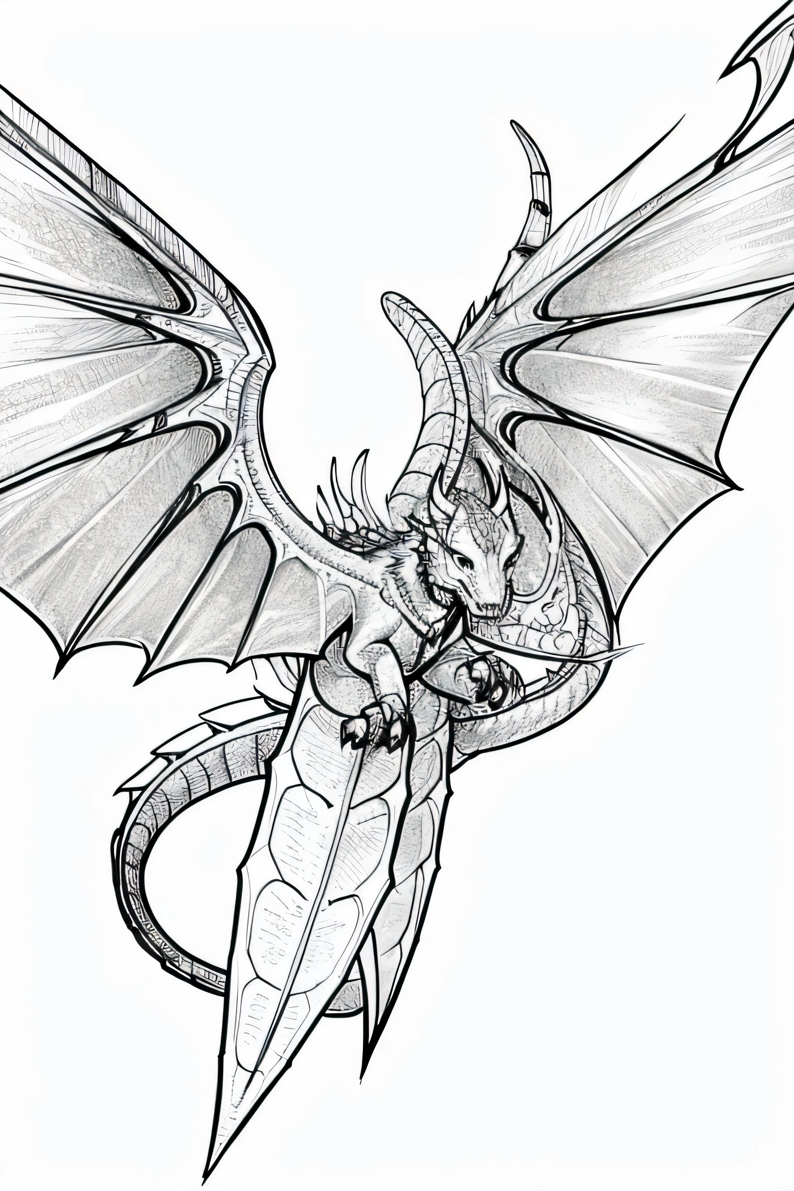 Give me a 4k quality dragon coloring book pages based on historic writings with background no color no grayscale no shadow high details but the design is simple and bold