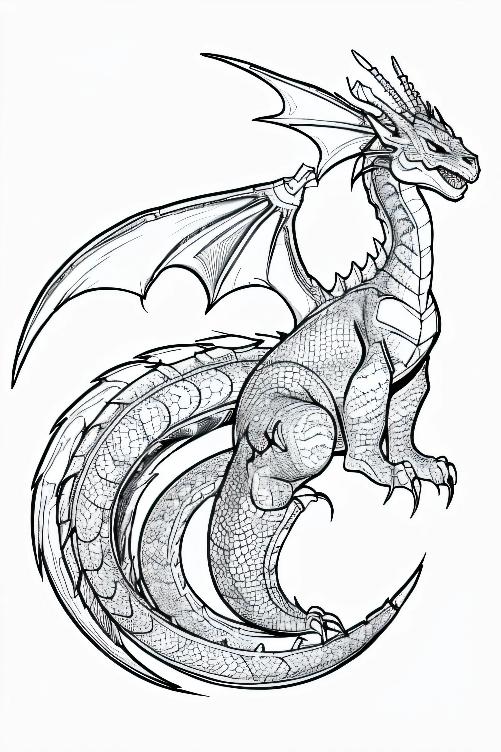 line art , dragon , thin lines , coloring page