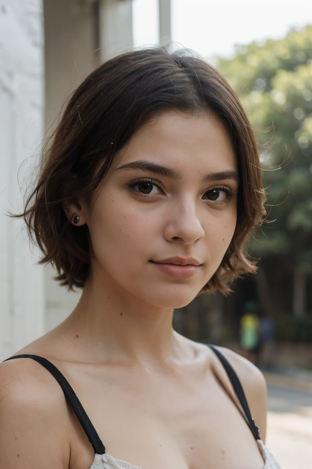 best quality,photorealistic,ultra-detailed,portrait,black short hair, nine years old girl,??? Mavis Dracula in live action,smiling girl,