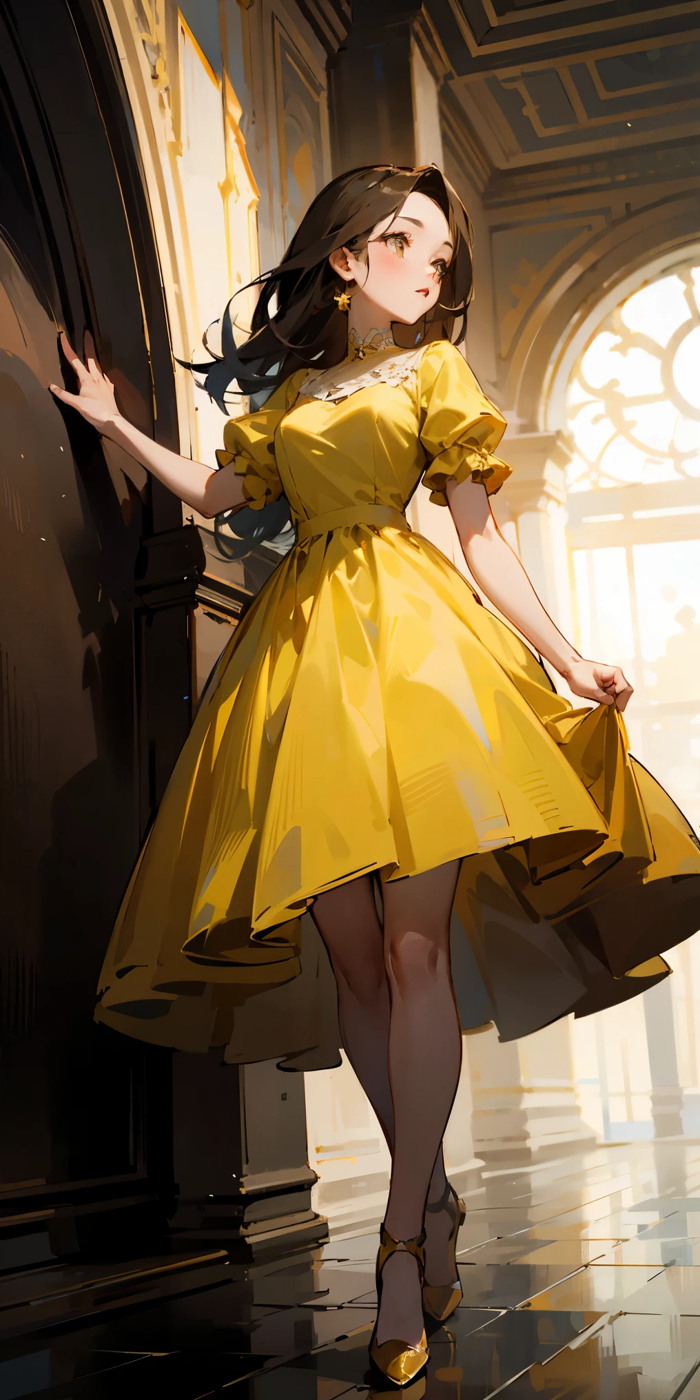 Young woman, yellow dress