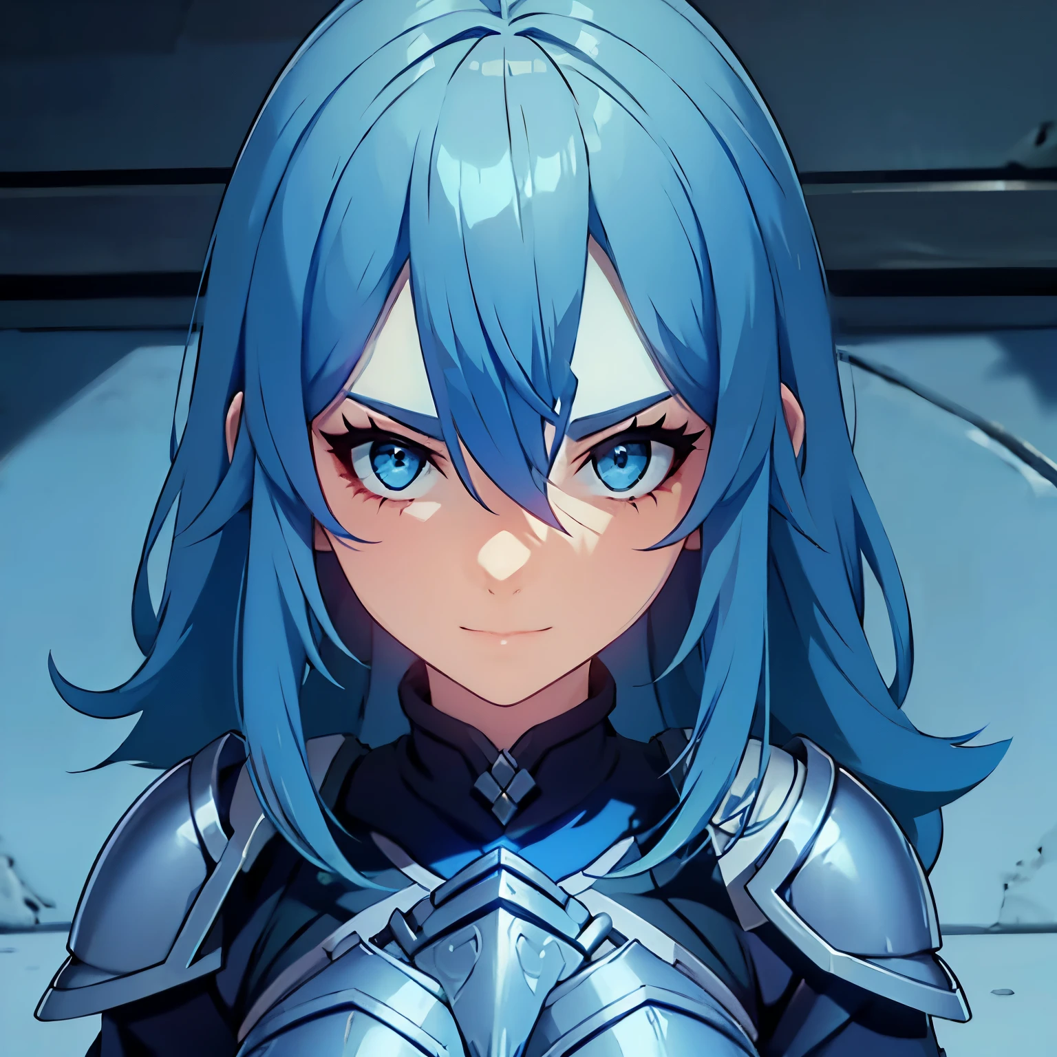 Girl, blue armor, blue hair