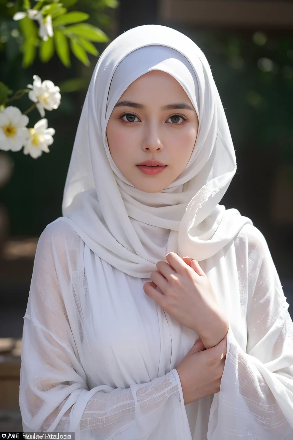 A Yemeni girl between the ages of 20 to 25, adorned in a beautiful white hijab and modest attire, captivates with her striking black eyes that demand attention and leave a lasting impression. These captivating photographs, designed to entice viewers to follow her on social media, are skillfully crafted to be realistic, concise, and direct. Each image exudes a creative and clever touch, incorporating unexpected elements, such as a face shape reminiscent of Nicole Kidman, that sets them apart from generic and overused visuals.