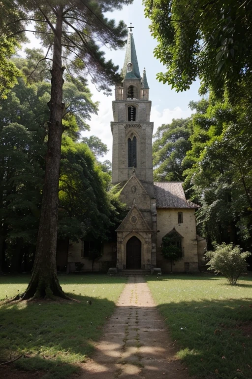 A imagem enviada mostra uma torre de igreja no meio de uma floresta. The tower is made of stone and has an old, worn appearance. The forest around the tower is dense and green, with tall trees and leafy canopies. The sky above the forest is blue and clear, com algumas nuvens brancas no horizonte.
Em primeiro plano, we can see a narrow path that leads to the church tower. The trail is covered in grass and leaves, and there are some rocks and tree roots that stick out of the ground. Ao lado da trilha, there are a variety of plants and flowers, incluindo samambaias, musgo, forest lilies and mushrooms.
Ao fundo, we can see the forest stretching as far as the eye can see. The trees are tall and dense, com copas que bloqueiam a maior parte da luz solar. The air in the forest is moist and fresh, and there is a faint smell of wet earth.
The church tower is the focal point of the image. She is tall and imposing, with an ancient and mysterious appearance. The tower is made of stone and has a faded gray color.. There are some cracks and stains on the stone, which suggests the tower has been there for a long time.
The church tower is surrounded by tall trees, que a protegem dos elementos. Treetops cover the tower, criando um efeito de sombra e luz. A torre parece estar escondida na floresta, as if it were a long kept secret.
The image is made up of a series of elements that create a feeling of peace and tranquility.. The forest is dense and green, The sky is blue and clear, and the church tower is ancient and mysterious. All of these elements combine to create an image that is beautiful and serene..
Here are some additional details that can be seen in the image:
The church tower has a wooden door that is ajar.
There is a small window in the church tower, com uma luz fraca vindo de dentro.
There is a stone path that leads from the trail to the church tower door..
There are some vines growing along the walls of the church tower.
There's a bird flying in the sky above the tower