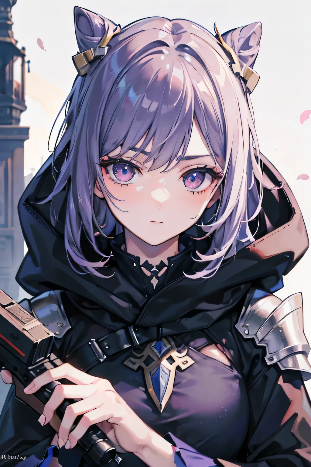 in the ruins, Assured, Sword mistsplitter reforged_genshin in the hand, black wizard clothes with hood, 18yo,rough face, high quality, beautiful eyes, (detailed face and eyes), (face: 1 2), noise, extra, real photo, PSD, lamp film photography, sharp focus, contrast lighting, detailed skin, high resolution 8k, crazy detail, realistic, professional photography, 8k UHD, SLR camera, soft lighting, high quality, film grain
