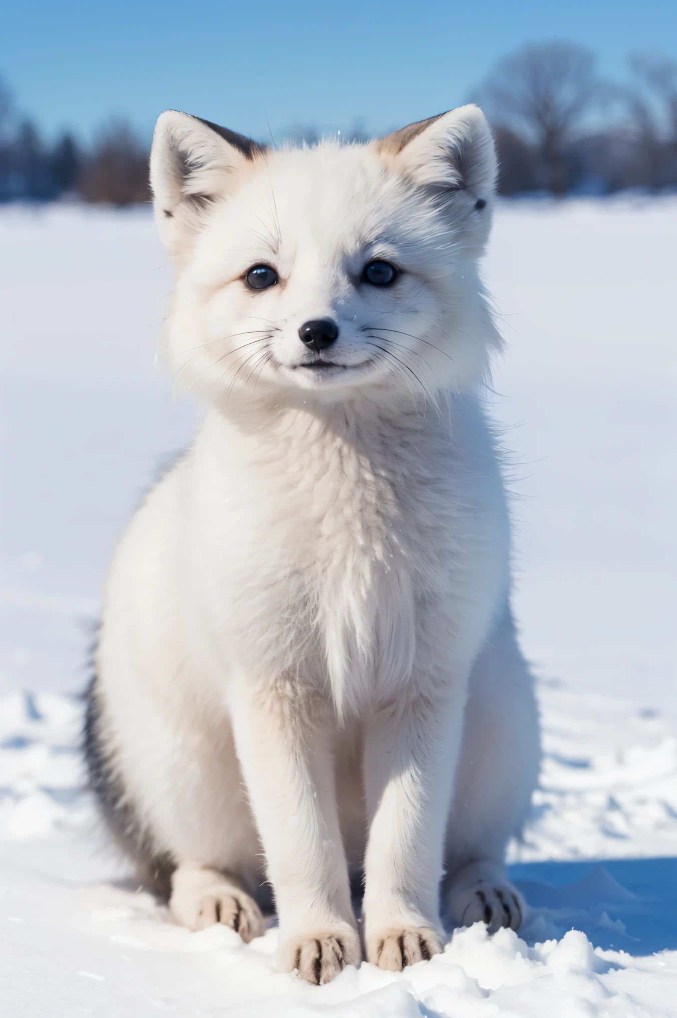 (Best Quality, 4K, 8K, High Resolution, Masterpiece: 1.2), Wildlife Photography, Cute Arctic Fox, Smiling in the Snow, Looking at the Camera, HD Digital Photo, Clear Focus, Perfectly Captured Moment, Cute Charm,