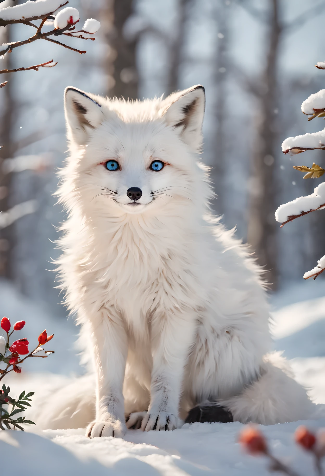 (best quality, 4k, 8k, high resolution, masterpiece: 1.2), wild life photography, Cute arctic fox, Smiling in the snow, looking at camera, HD digital photos, clear focus, Capture the moment perfectly, Lovely charm,