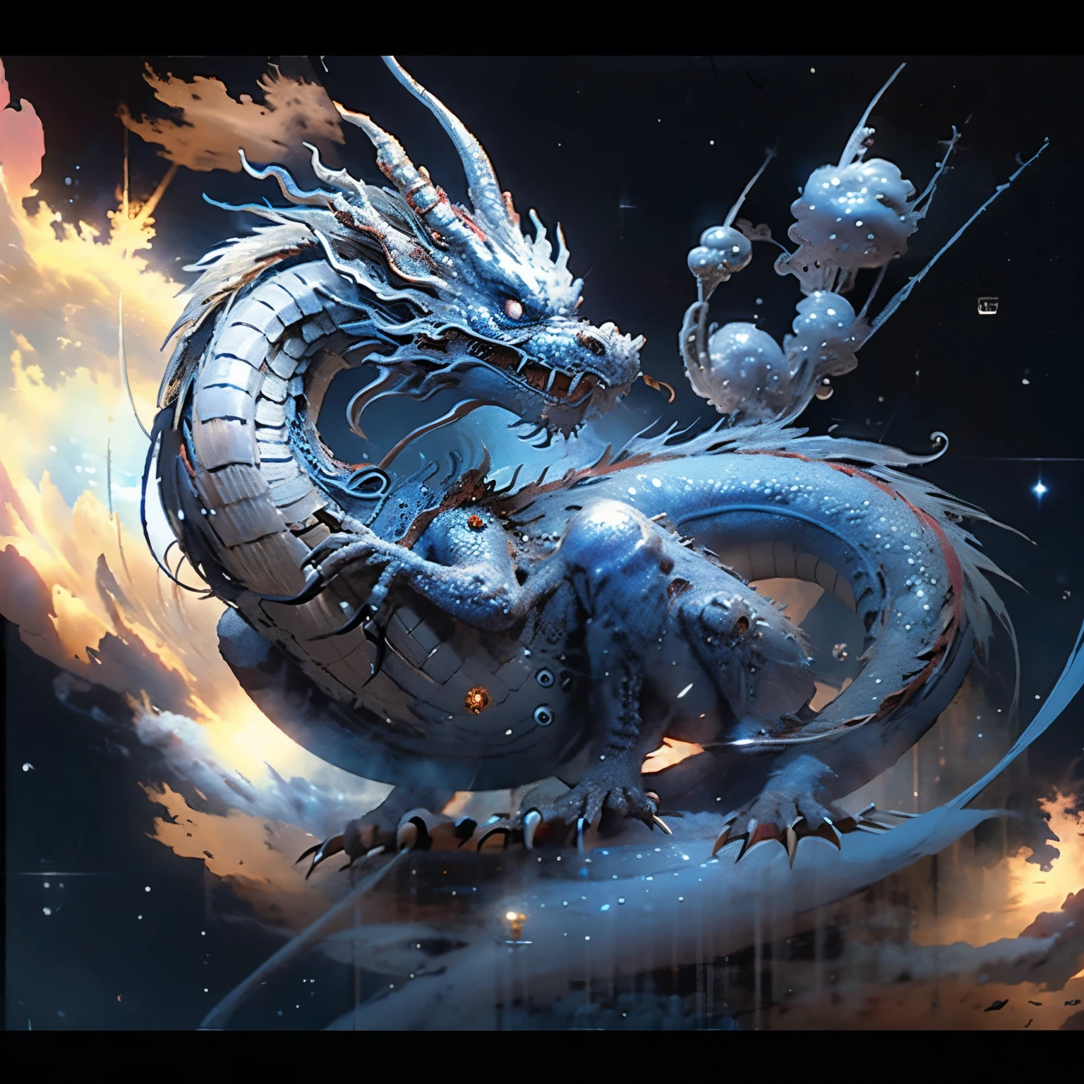 A blue dragon in space