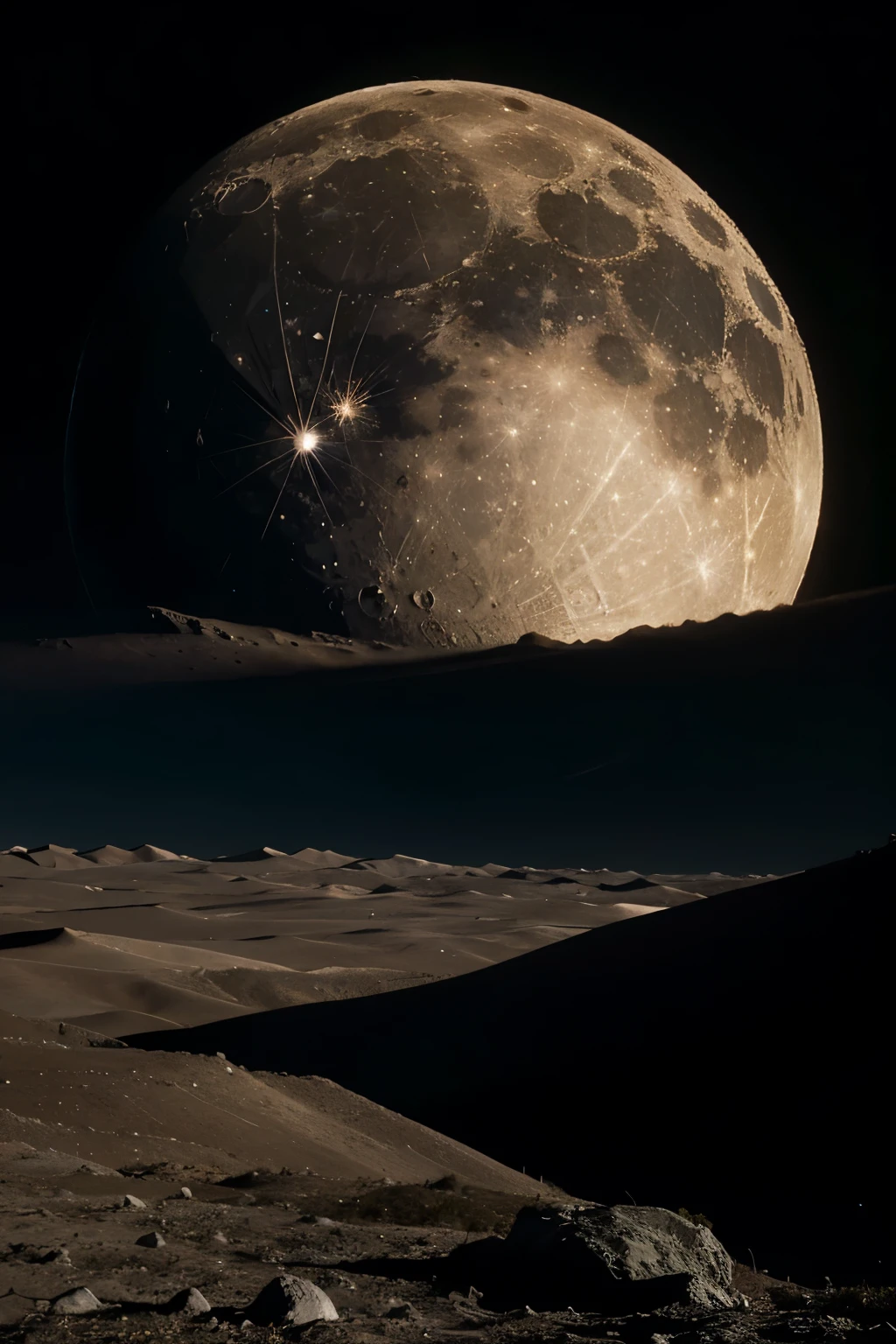 paisaje lunar, 8k, muy detallado, con el planeta Tierra de fondo