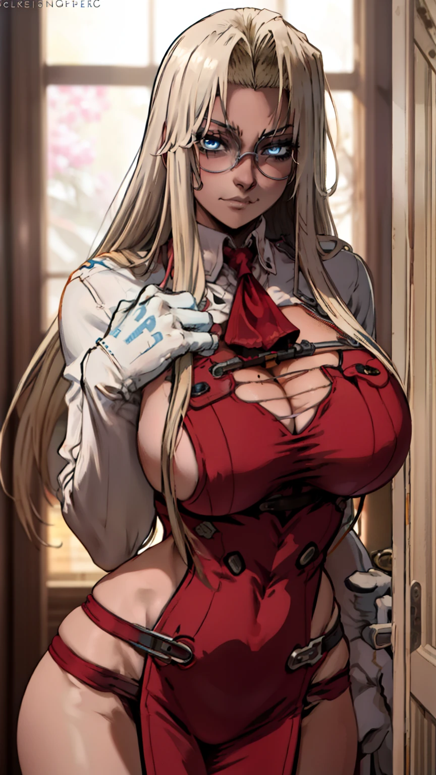 , (1girl), extremely detailed, d, perfect face, upper body, HDR, hellsing, integra, integra hellsing, standing, breast focus, breasts, large breasts, bare breasts, naked, nude, boob window, sexy, wide hips, thicc figure, Detailed blue eyes, Detailed face, Detailed eyes, perfect face, perfect eyes,  