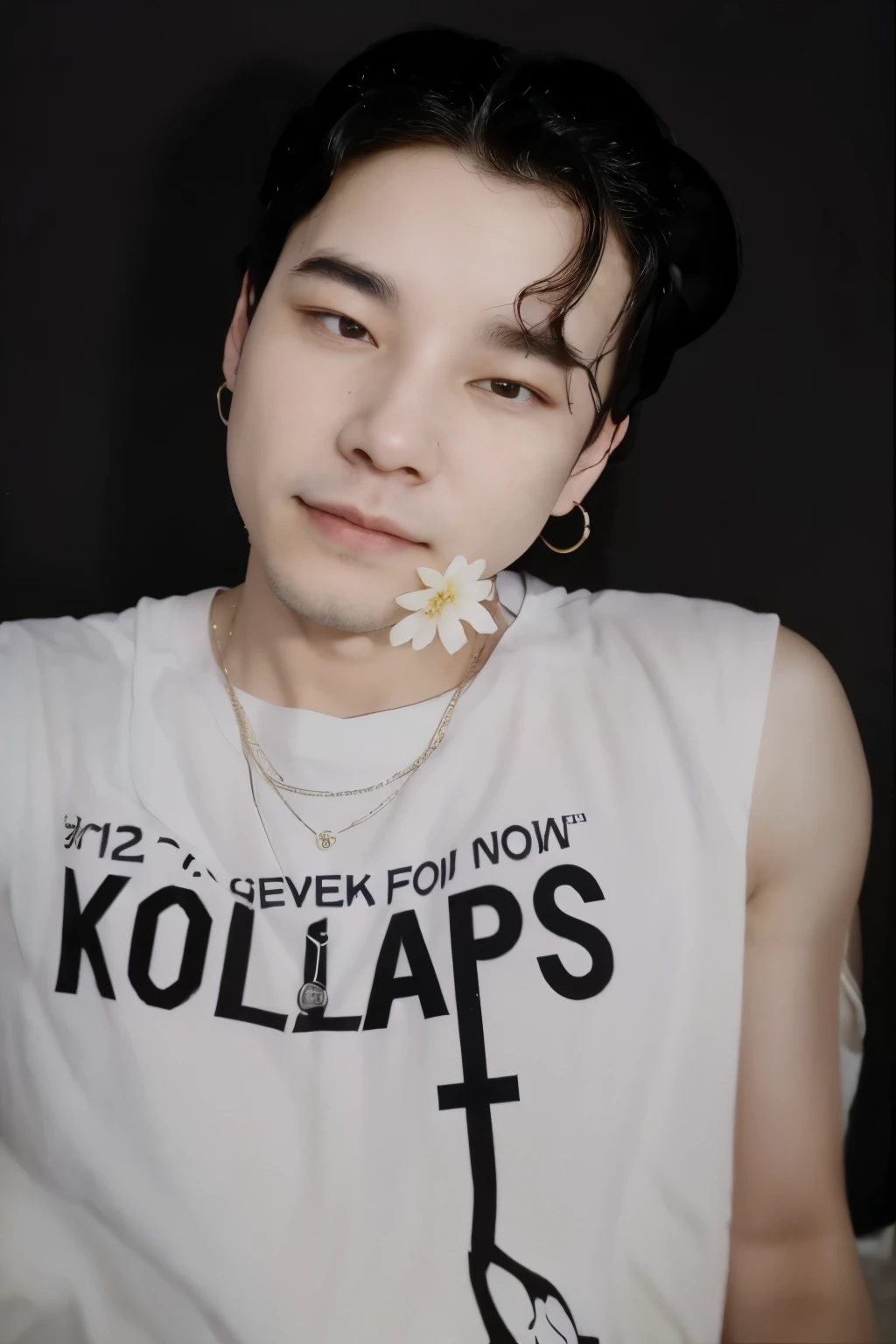 un primer plano de una persona con una flor en la boca, Jimin\los labios carnosos, Jimin, park Jimin, kim doyoung, Jimin\'s grecian nose, Jung Jaehyun, retrato de jossi de blackpink, Kpop idol portrait, hyung tae, hong junio hyung, kim taejin, Inspirado por Bian Shoumin