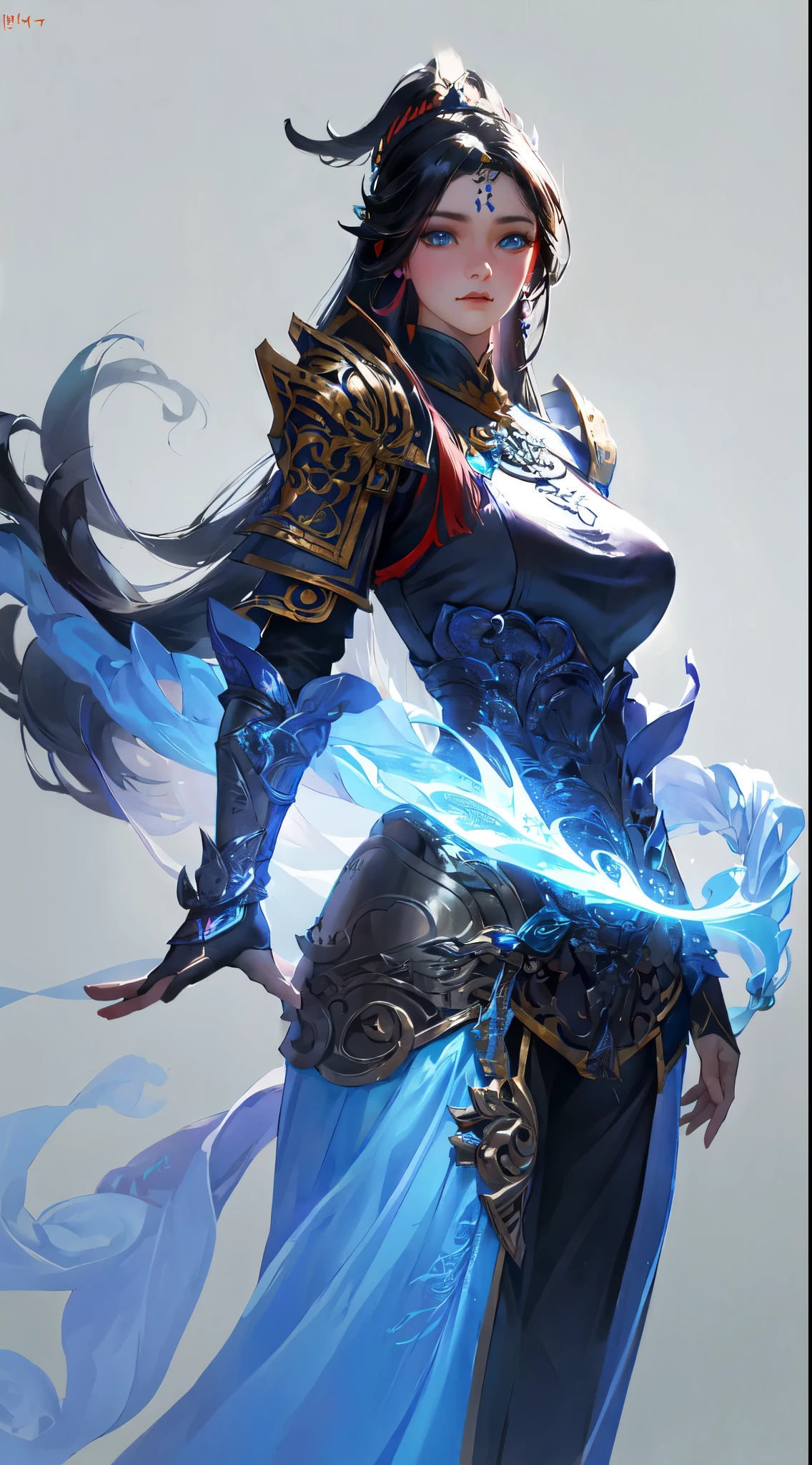Close-up of a tall woman in her 30s, red eyes and black hair, Dressed in a red and black dress, queen of china, female swordsman, chinese princess, Standing in a Chinese temple, New clothing concept design, blade and soul style, full body character concept, Detailed character design, Inspired by Yang Jin, inspired by trees, Moon themed clothing, Gold set, Inspired by Zhu Lian, Color concept art, Highly detailed character design, Highly detailed face, Inspired by Ai Xuan, Very detailed face, Unreal Engine rendering, final fantasy 14 style