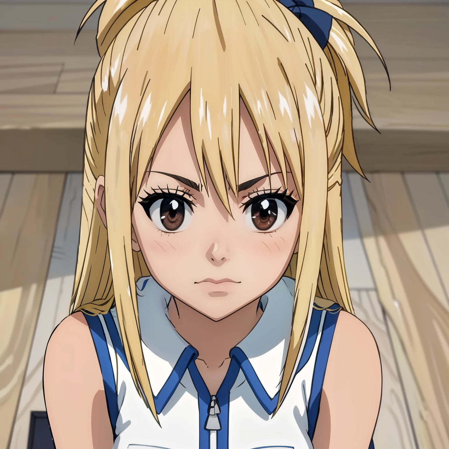 symmetrical face, clean lines, anime style, front view, close up, passport pic