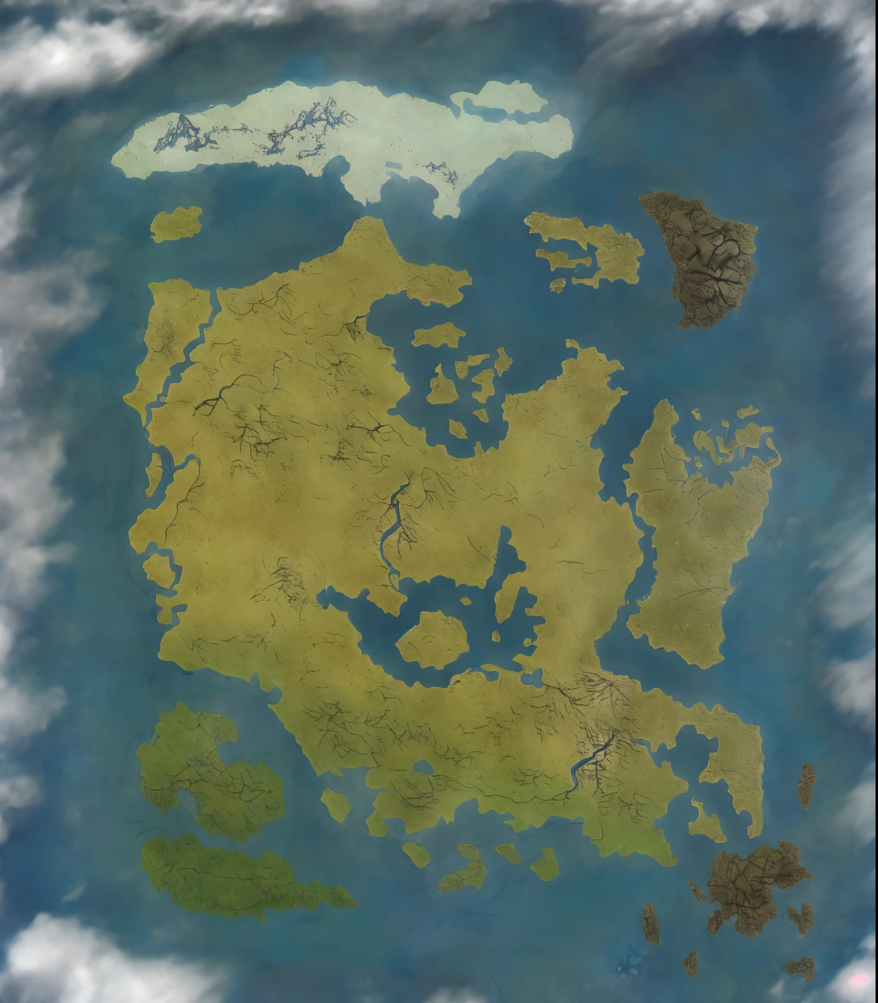 a close up of a map of the world with a lot of clouds, steam workshop maps, ancient fantasy regional map, detailed fantasy map, fantasy world map, simple fantasy map, highly detailed map, fantasy map, facing worlds map, game map matte painting, fantasy maps, map patreon, based on geographical map, d&d style fantasy map design, game map