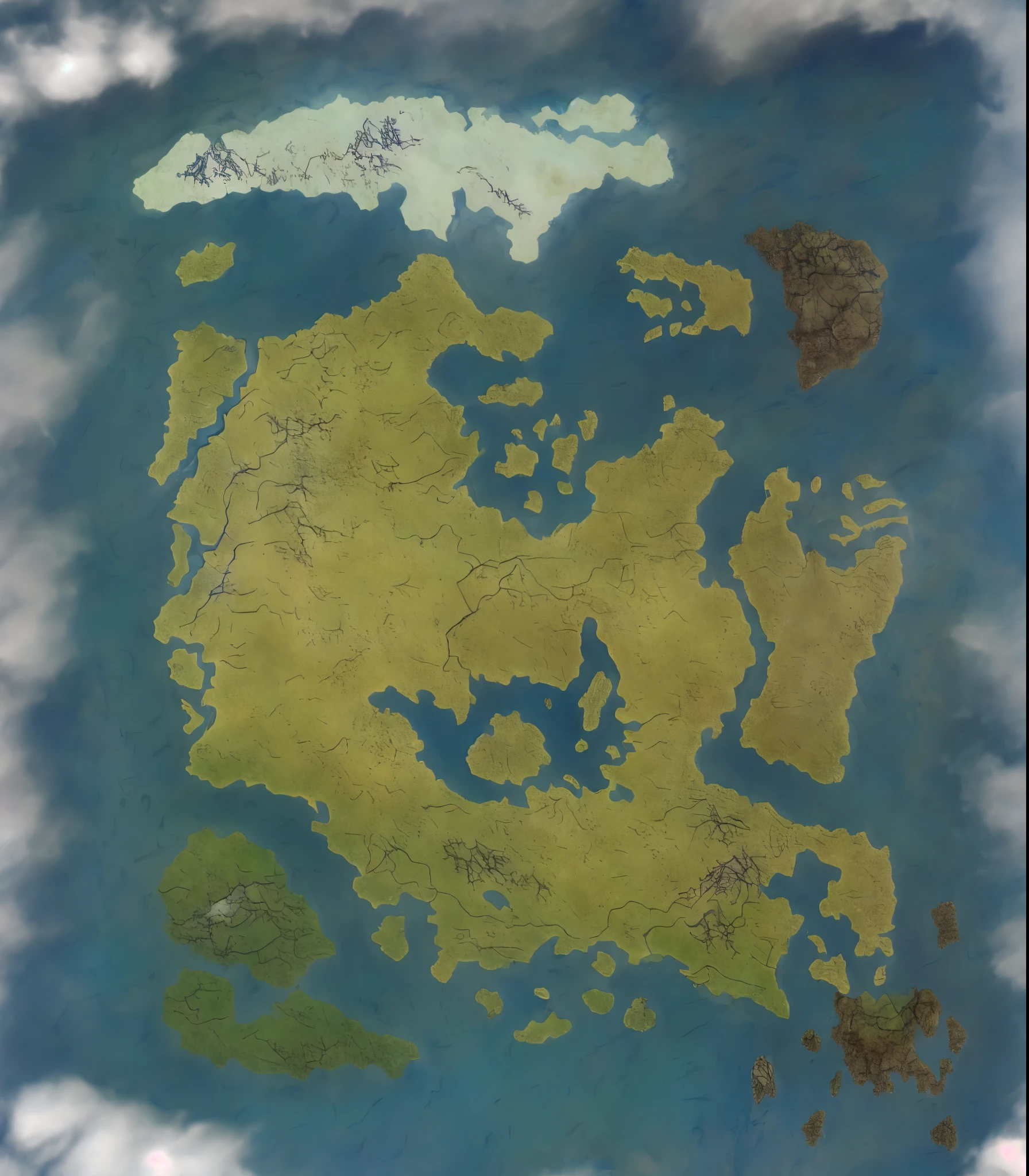 a close up of a map of the world with a lot of clouds, steam workshop maps, ancient fantasy regional map, detailed fantasy map, fantasy world map, simple fantasy map, highly detailed map, fantasy map, facing worlds map, game map matte painting, fantasy maps, map patreon, based on geographical map, d&d style fantasy map design, game map